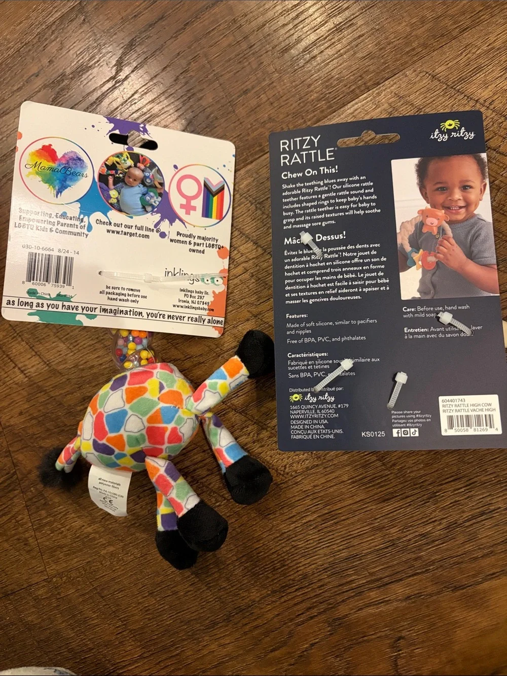Set of two baby toys, rattle/teether style, new in packaging